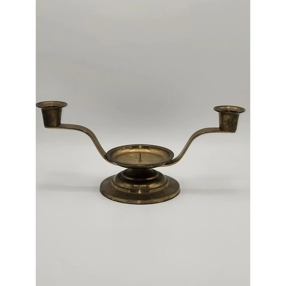 Vintage Brass 3‎ Candle Holder Candelabra Minimalist Mid Century Modern